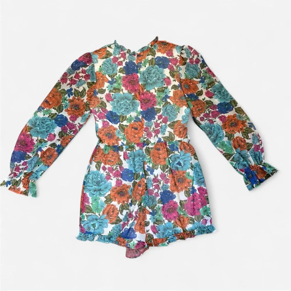 Marlo Floral Print Long Sleeve Romper With Ruffle Hem size 13-14